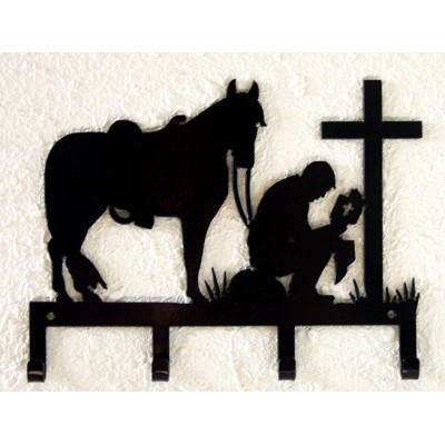 Cowboy Kneeling Praying Western Metal Art Key Holder Cabin Rustic Lodge Decor   362412615585